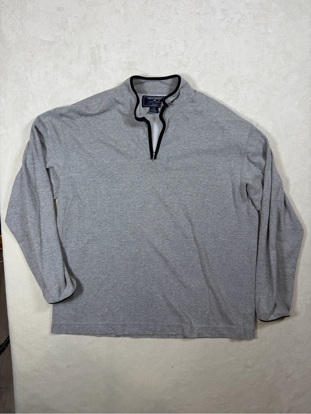 Ralph Lauren Polo Sport Gray Pullover with Black Trim Y2K Vintage Polo P Flag